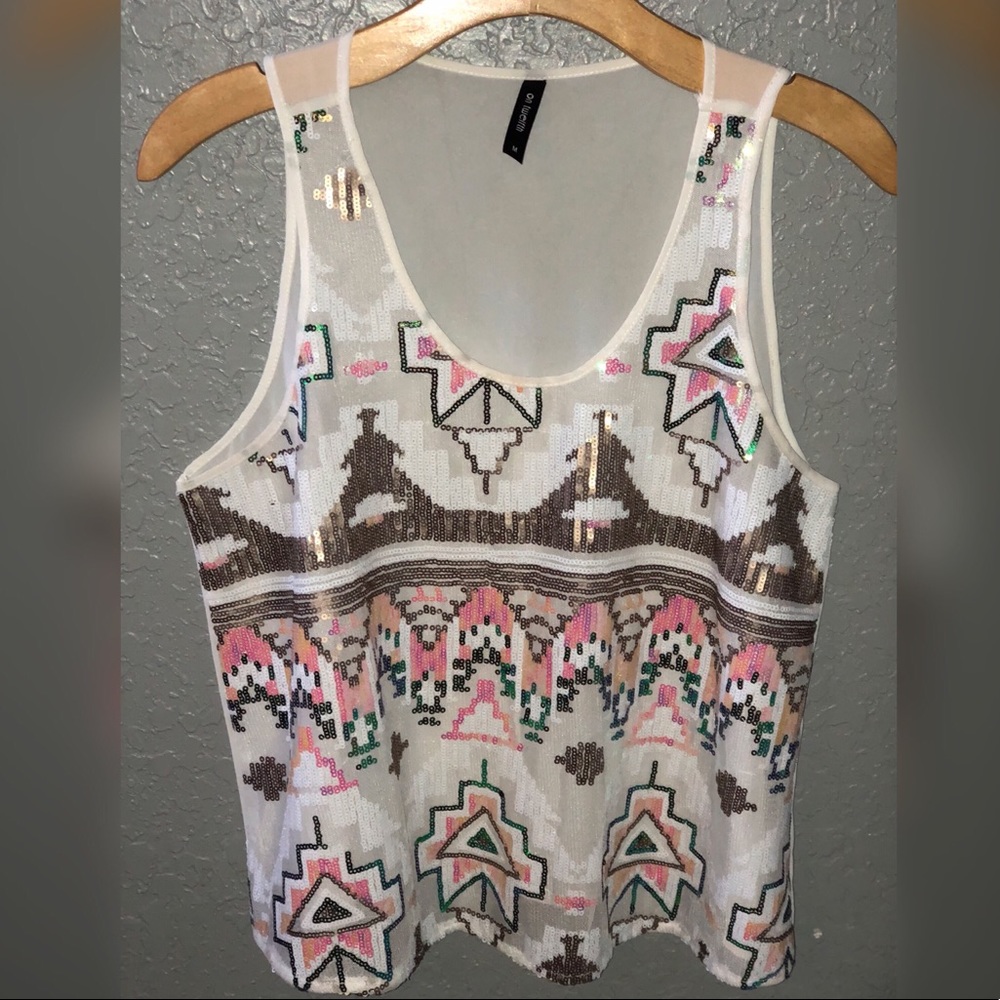 Sheer Cream Tribal Sequence Shirt
